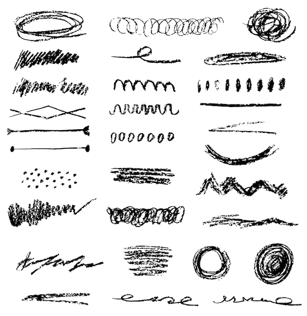 Set of black scribble dirty artistic design elements