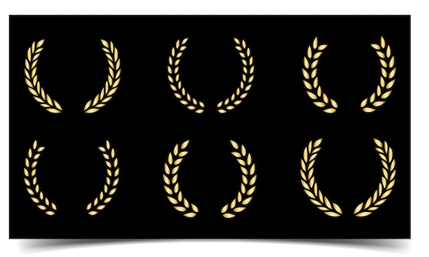 Set of black silhouette circular laurel foliate silhouette laurel wreath heraldic trophy crest