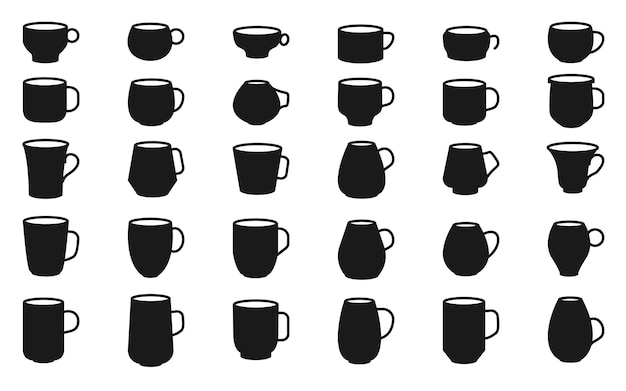 Set of black silhouette Cup coffee