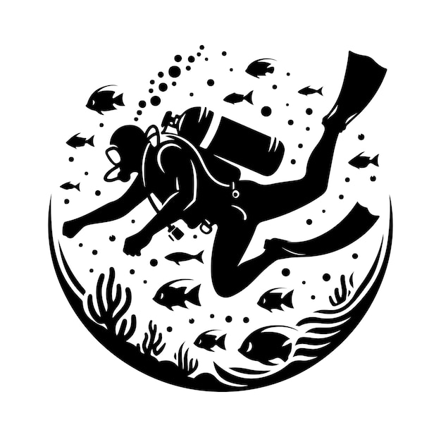 Set black silhouette scuba divers vector illustration vector