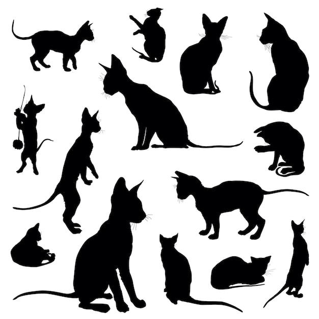 Set of black silhouettes of cats