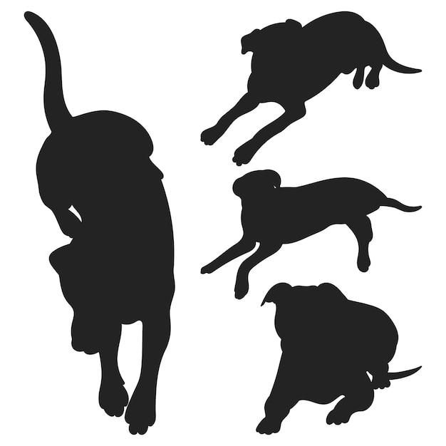 Set of black silhouettes of dogs lying lie position pack of shapes figures of pets hand drawn vector