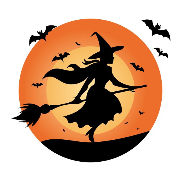 Vector set of black silhouettes of witches flying on a broomstick collection of silhouettes for halloween