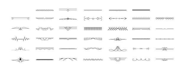 Set Black Simple Line Collection Doodle Border Elements Vector Design Style Sketch Isolated