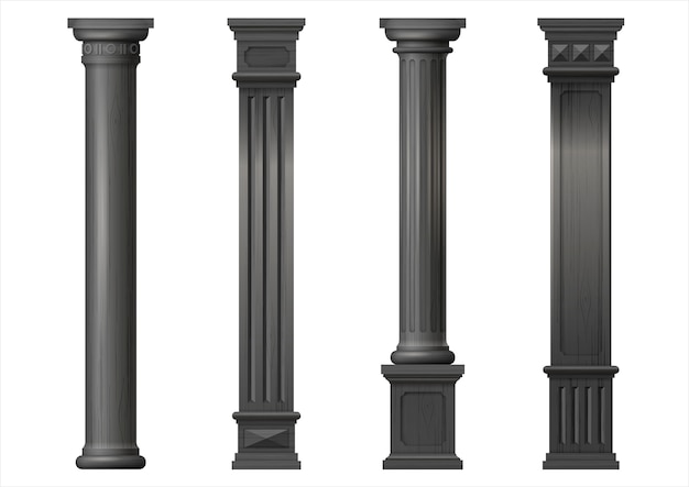 Set of black vector classic wood columns