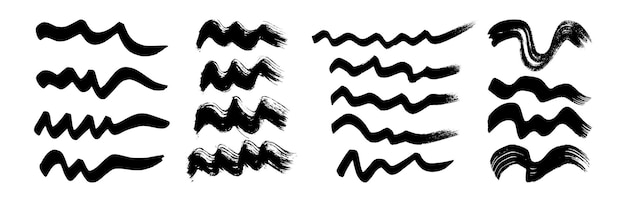 Set of black wavy grunge brush strokes