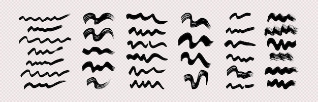 Set of black wavy grunge brush strokes