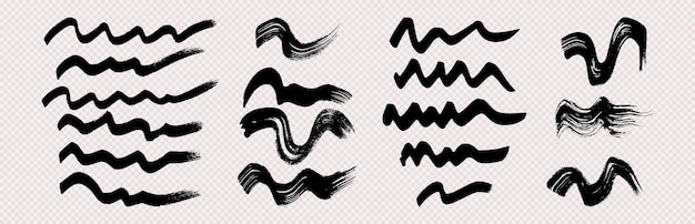 Set of black wavy grunge brush strokes