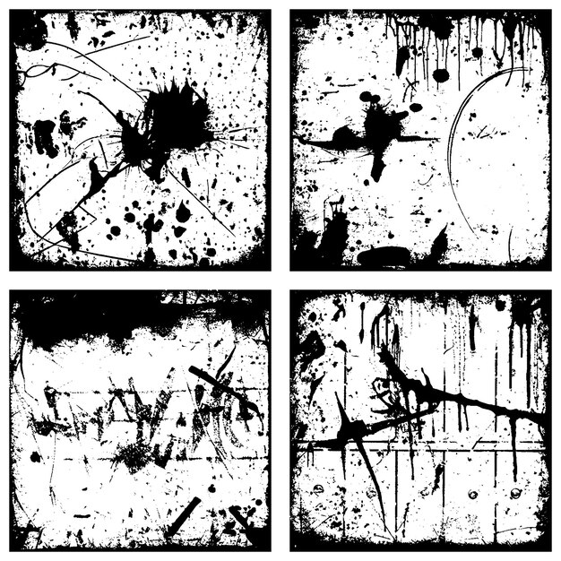 Vector set of black and white distressed textures grunge backgrounds and overlays vector eps 10