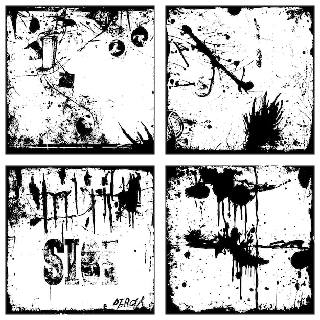 Set of Black and White Distressed Textures Grunge Backgrounds and Overlays Vector EPS 10