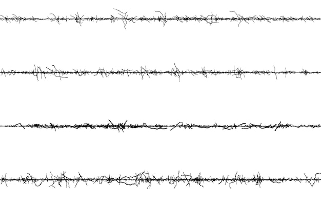 Vector a set of black and white fence lines with different shapes a border wire with barbed wire barbed