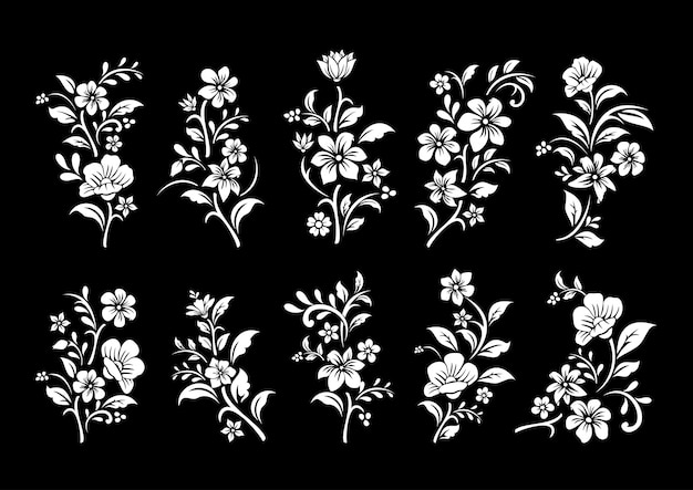 Set of black and white flowers cutting