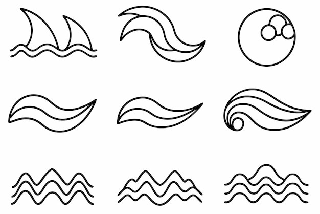 a set of black and white illustrations with waves and waves