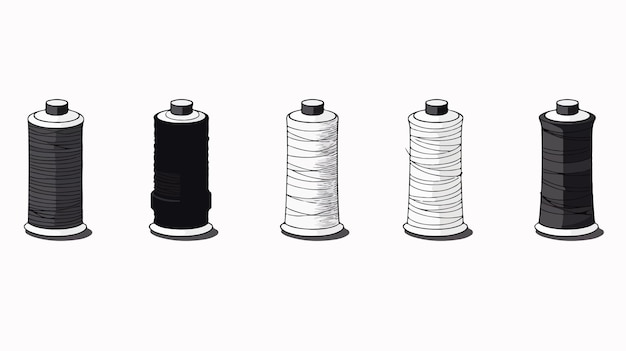 Vector set of black and white sewing thread illustrations