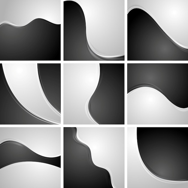 Set of black and white wavy backgrounds Vector abstract wavy design