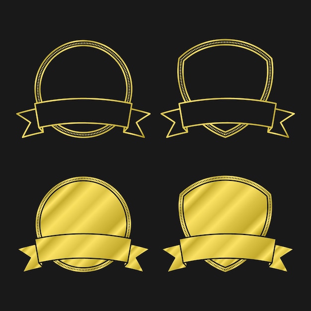 set of blank border gold logo with ribbon vector