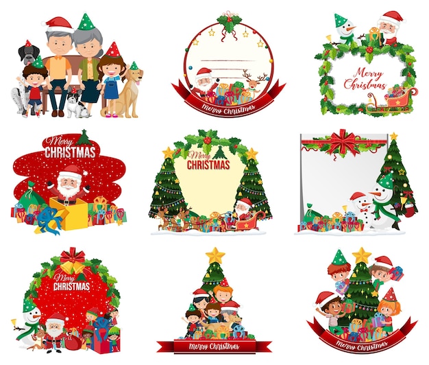 Set of blank Christmas postcard and logo isolated