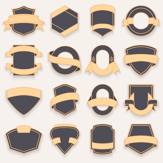 Set of blank empty dark shields. Shield badge shapes. 