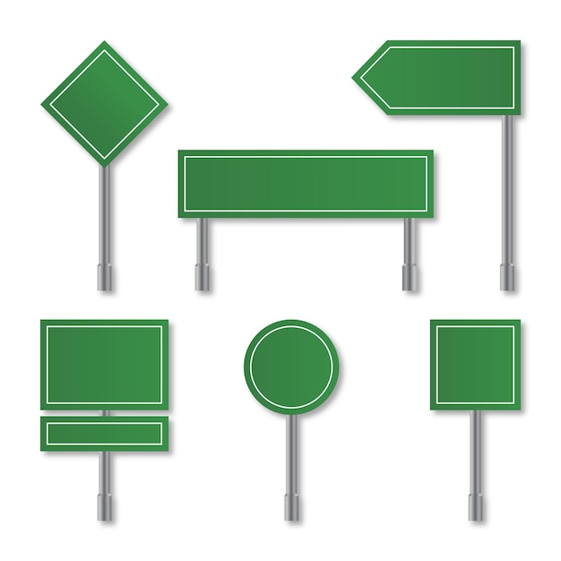 Set of blank green road signs template