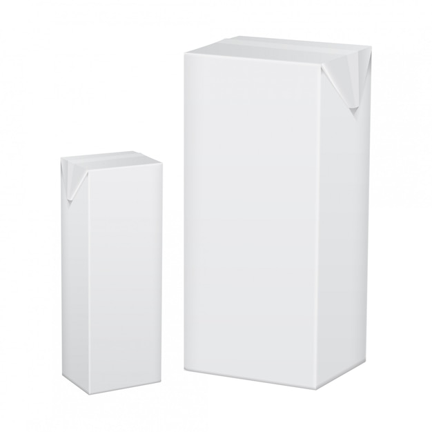 Set of blank white cardboard package for beverage, juice, milk or yogurt