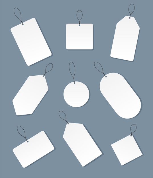 Set of blank white paper price tags. Labels template in different shapes.