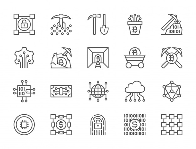 Set of blockchain technology icons