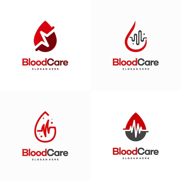 Set of Blood Care Logo designs, Blood with Pulse symbol icon vector