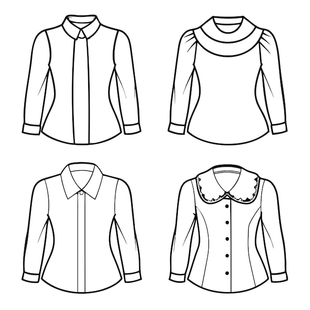 A set of blouse line drawing vector illustration design