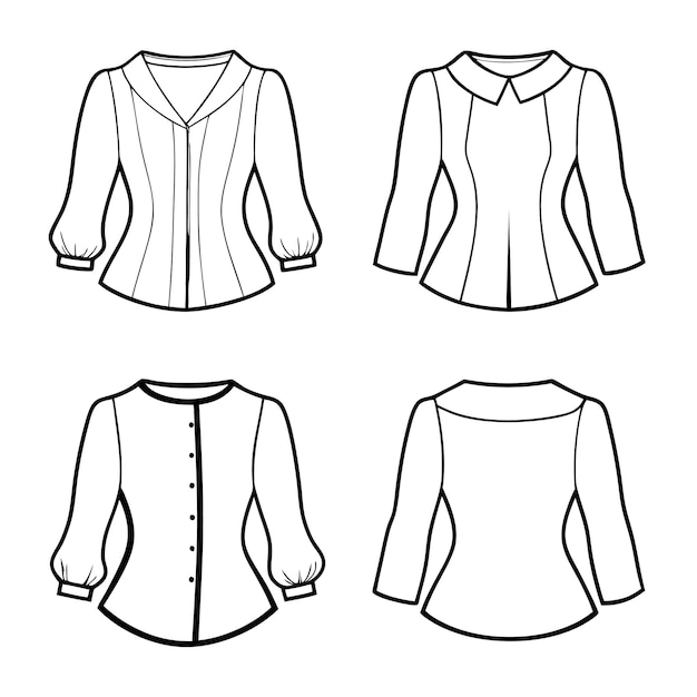 Vector a set of blouse line drawing vector illustration design