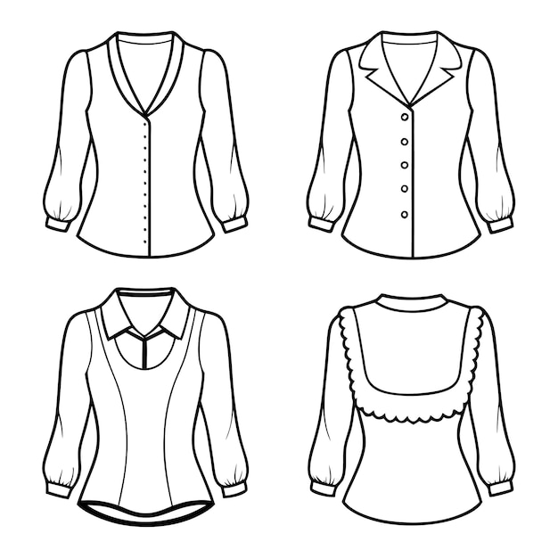 Vector a set of blouse line drawing vector illustration design