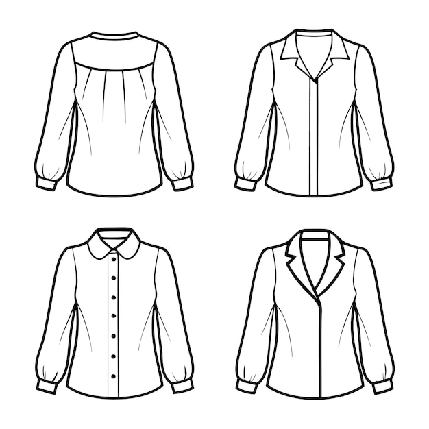 Vector a set of blouse line drawing vector illustration design