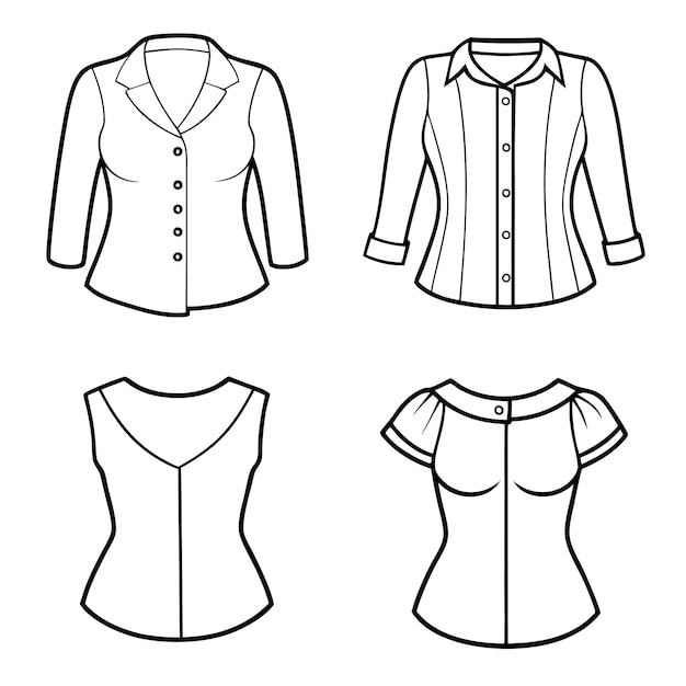 Vector a set of blouse line drawing vector illustration design