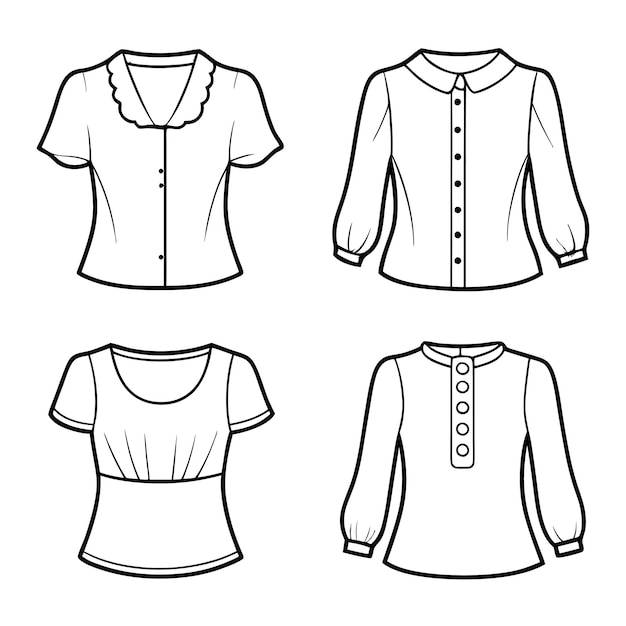 Vector a set of blouse line drawing vector illustration design