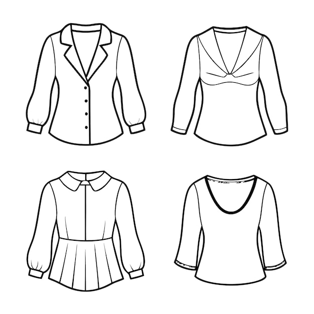 A set of blouse line drawing vector illustration design