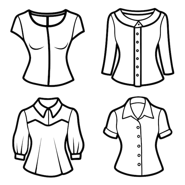 Vector a set of blouse line drawing vector illustration design