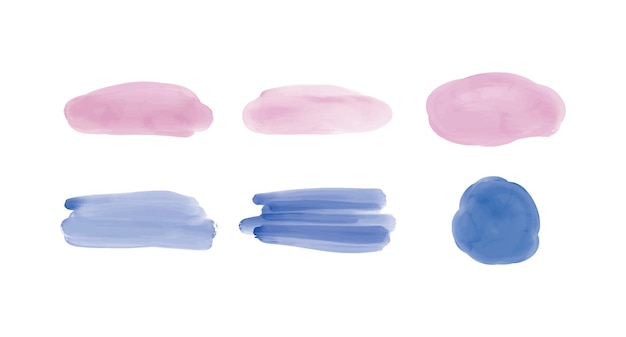 Set blue and pink brush stroke watercolor shapes