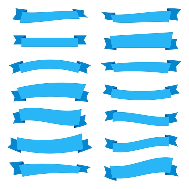 Set of blue ribbons on a white background Design element banner for advertising Vector illustration