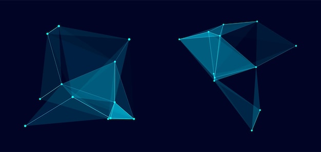 Set of blue shapes interpreted by artificial intelligence Network connection structure concept Big data in cyberspace Vector illustration