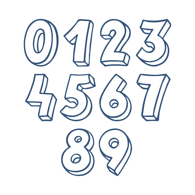 Set of blue sketch numbers. hand-drawn illustration