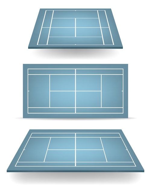 Vector set of blue tennis courts with perspective.  