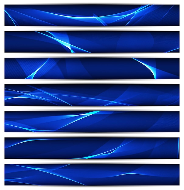 Set of  blue vector banners template or website headers with abstract wavy background