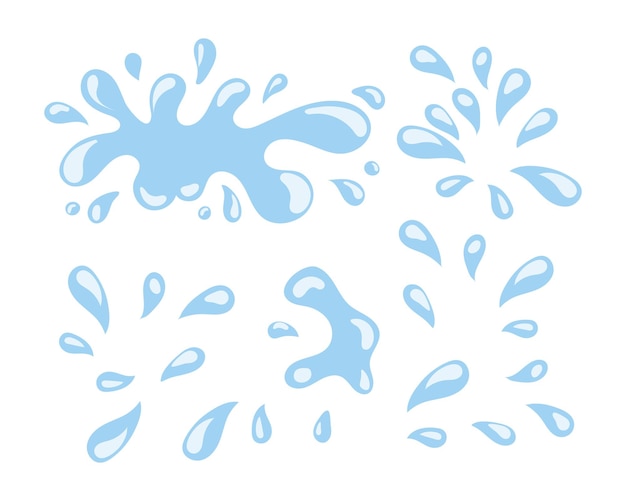 Set of blue water drops and splashes on a white background Clipart set Vector