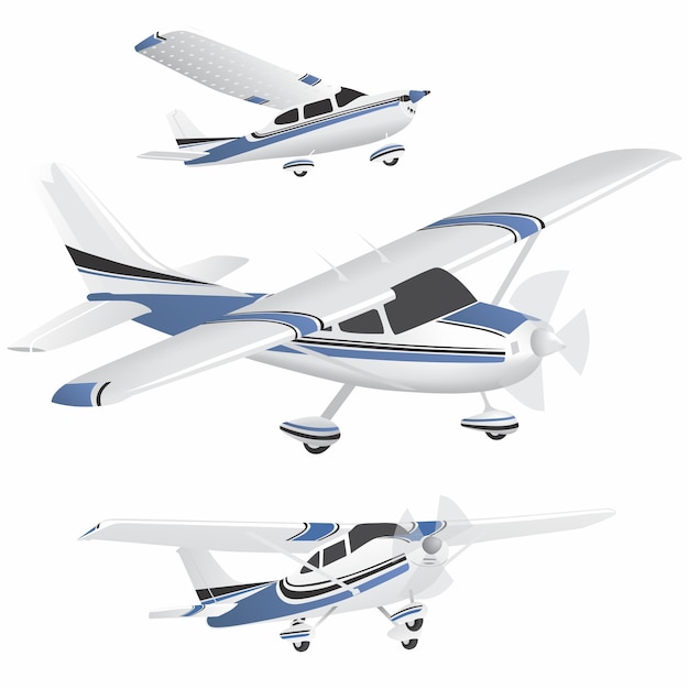 Set of blue and white planes in different positions