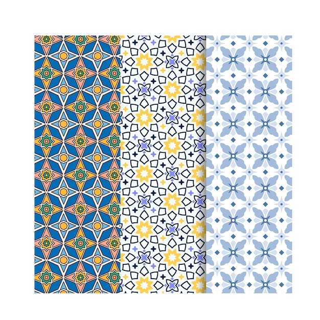 a set of blue and yellow tiles with a pattern of flowers