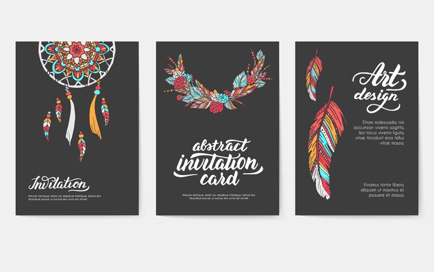 Vector set of boho ornament illustration style concept. art traditional, poster, book, layout abstract.