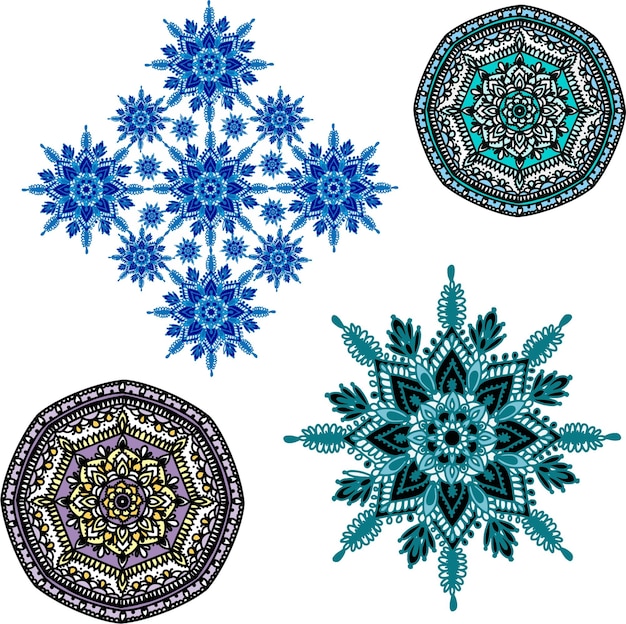 Set of boho ornaments ethnic pattern vector on white background