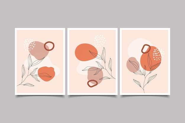 set of boho wall art modern leaves with shapes collection