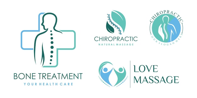 Set of bone treatment icon logo design for massage teraphy with creative element Premium Vector