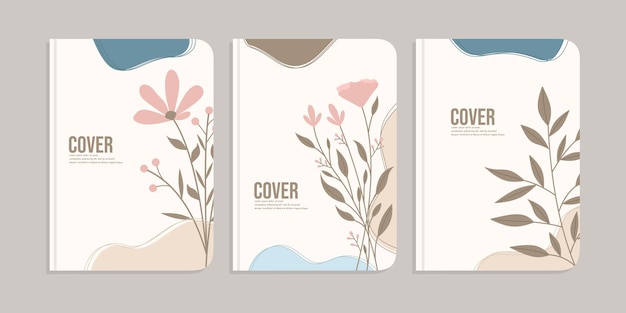 set of book cover designs with hand drawn floral decorations abstract retro botanical background