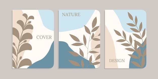 set of book cover designs with hand drawn floral decorations abstract retro botanical background